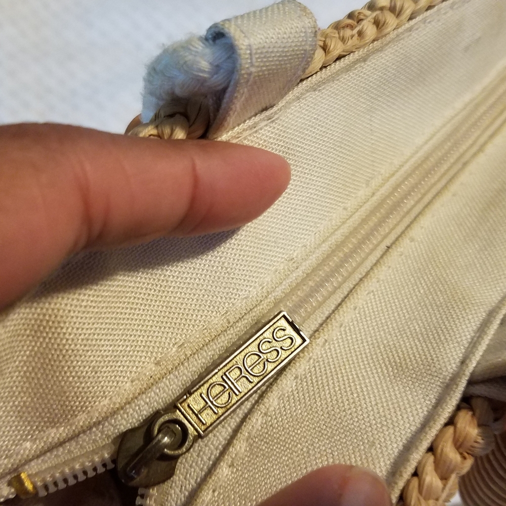 Vintage Heiress straw woven tan shoulder floral bag wn - Picture 14 of 14